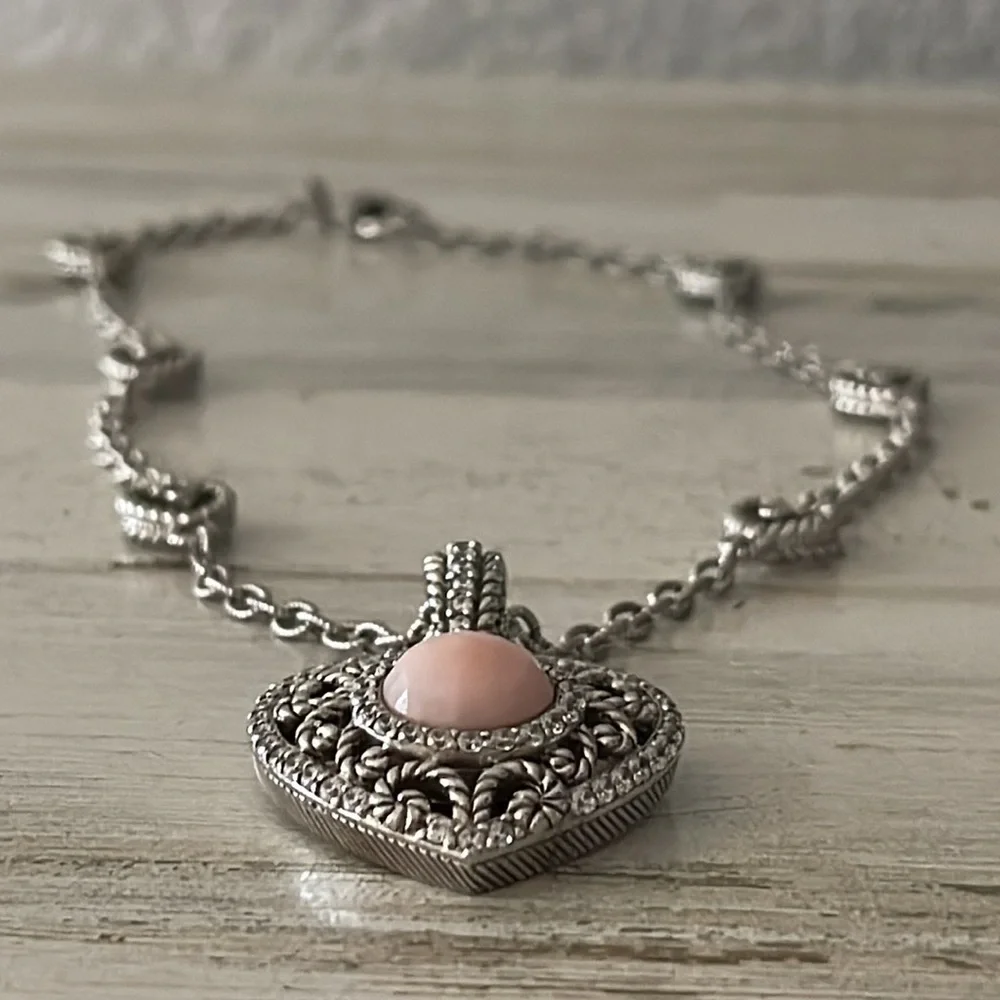 Judith Ripka Pink CZ Heart Enhancer Sterling Silver Station Necklace